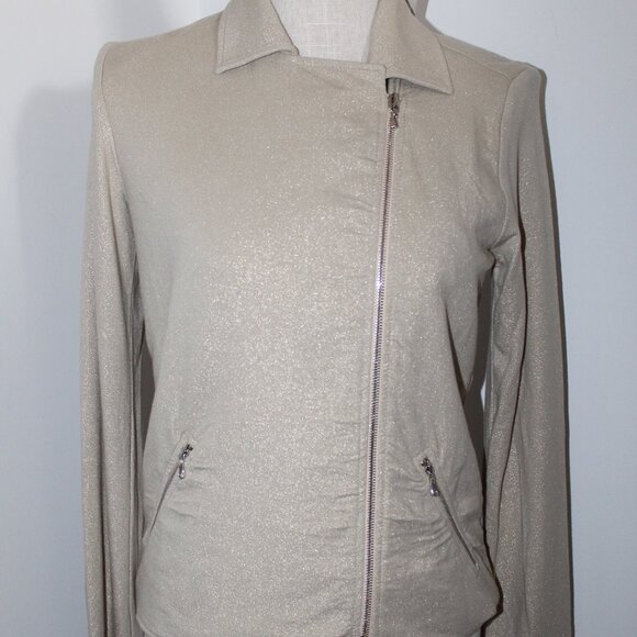 NWT Majestic Filatures Deluxe Teeshirt Terry Metallic Moto Jacket Zip Front - Picture 2 of 8